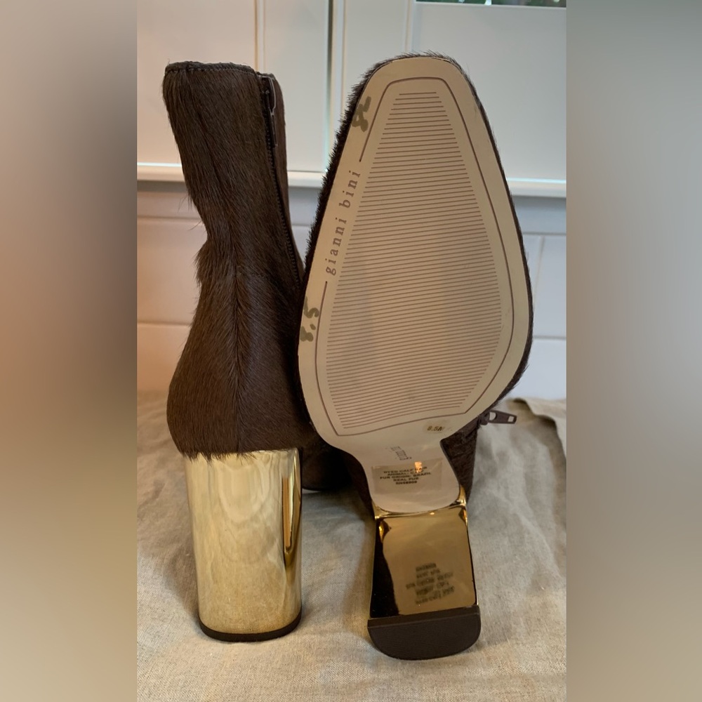 Gianni Bini Women 8.5 Mavis Calf Hair Brown Ankle Booties Heeled Pointed Toe NEW - Picture 5 of 7